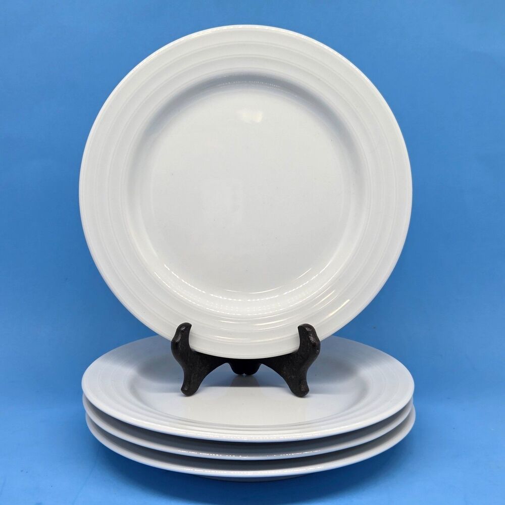 Crate & Barrel Roulette Salad Plates White Spal Porcelain 8 1/4" Portugal Set 4